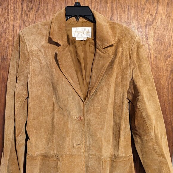 Vintage Long Brown Leather Suede Jacket (size M) - Picture 3 of 6
